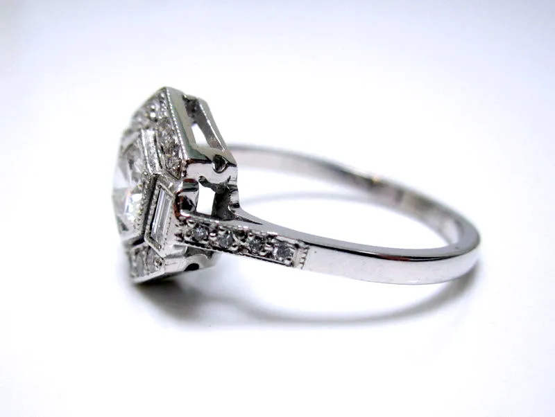 Art Deco Style Diamond Ring 0.85ct Platinum