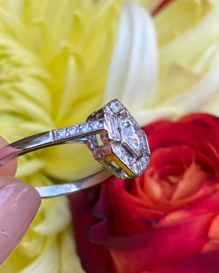 Art Deco Style Diamond Ring 0.85ct Platinum