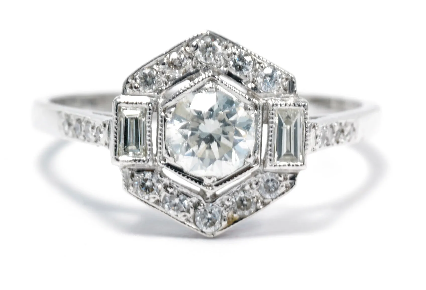 Art Deco Style Diamond Ring 0.85ct Platinum