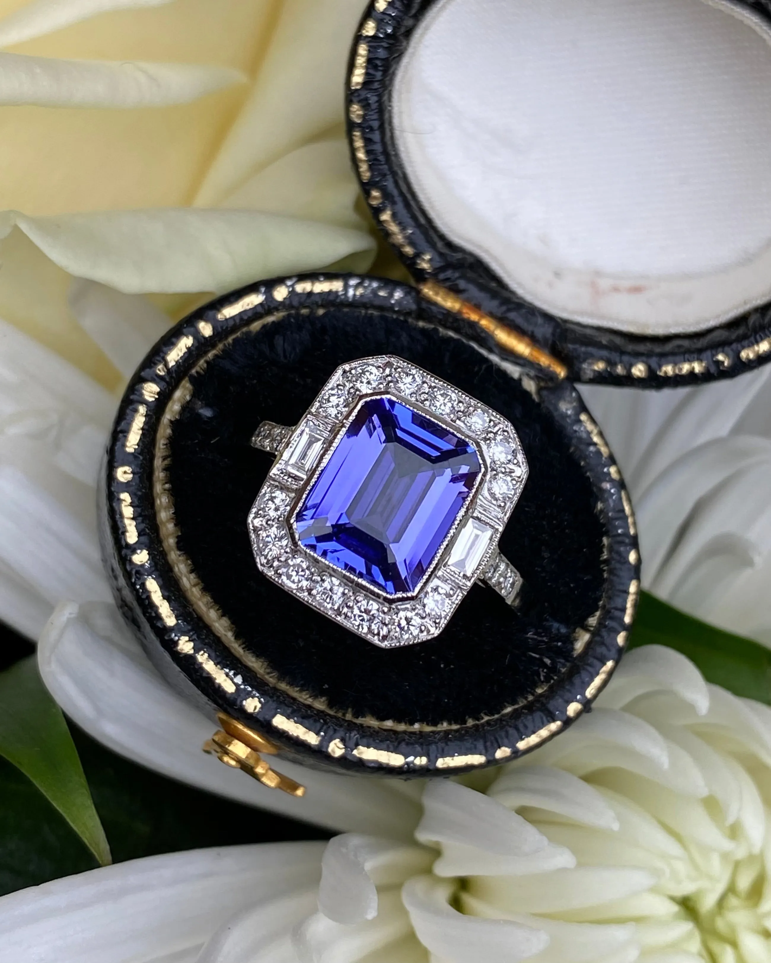 Art Deco Tanzanite and Diamond Platinum Ring 0.45ct   2.10ct