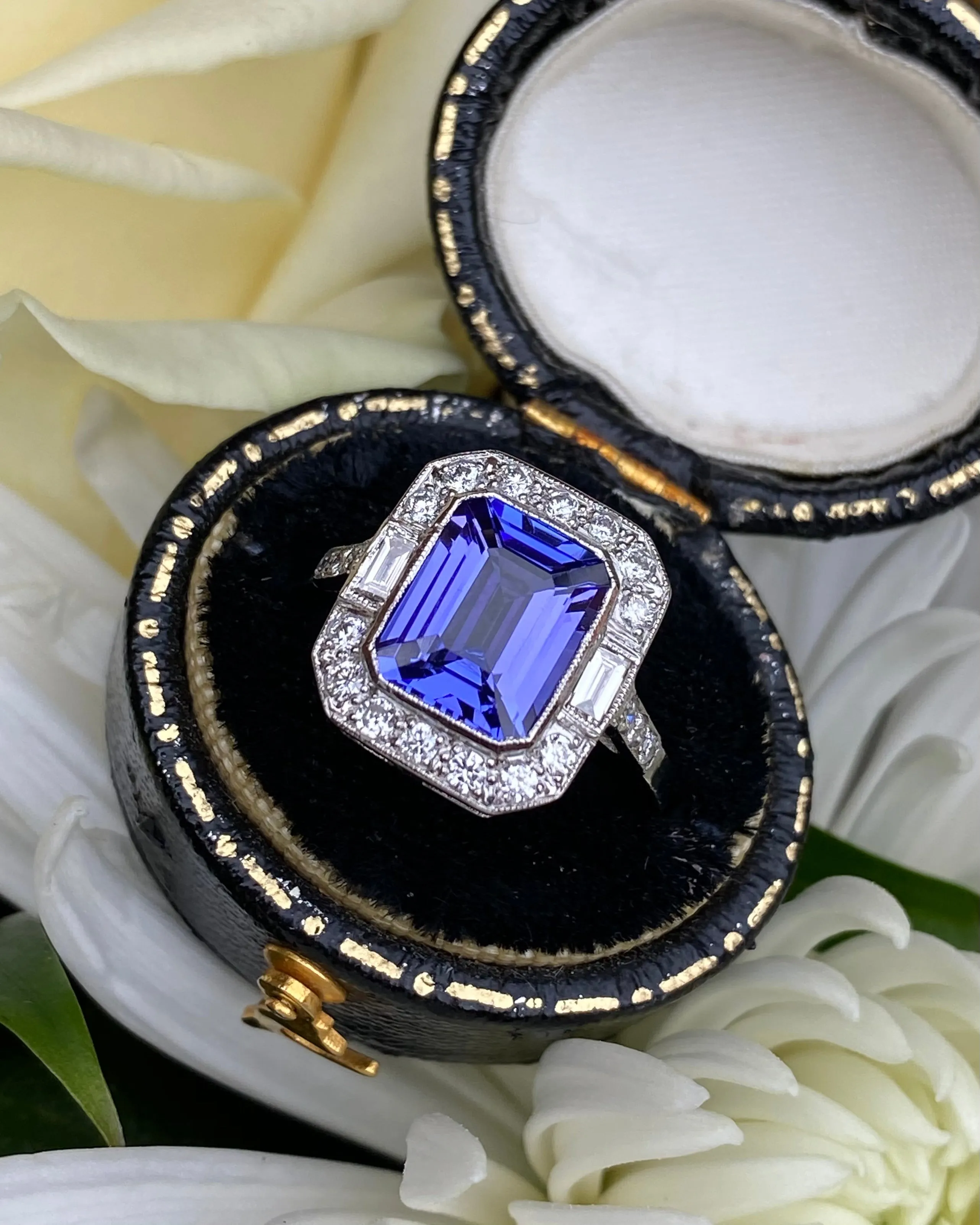 Art Deco Tanzanite and Diamond Platinum Ring 0.45ct   2.10ct