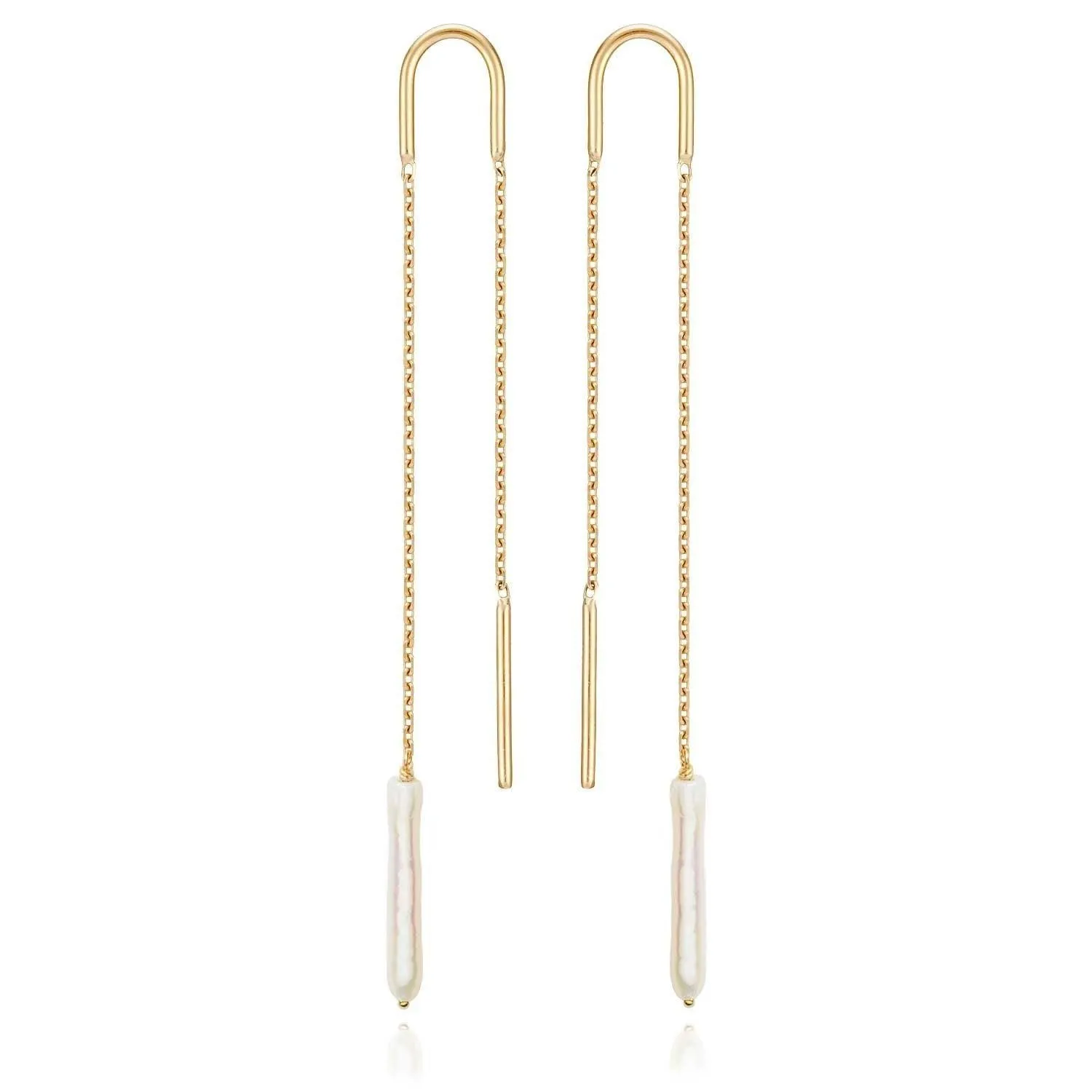 Baroque long Pearl Earrings Freshwater Pearls - 18k Gold