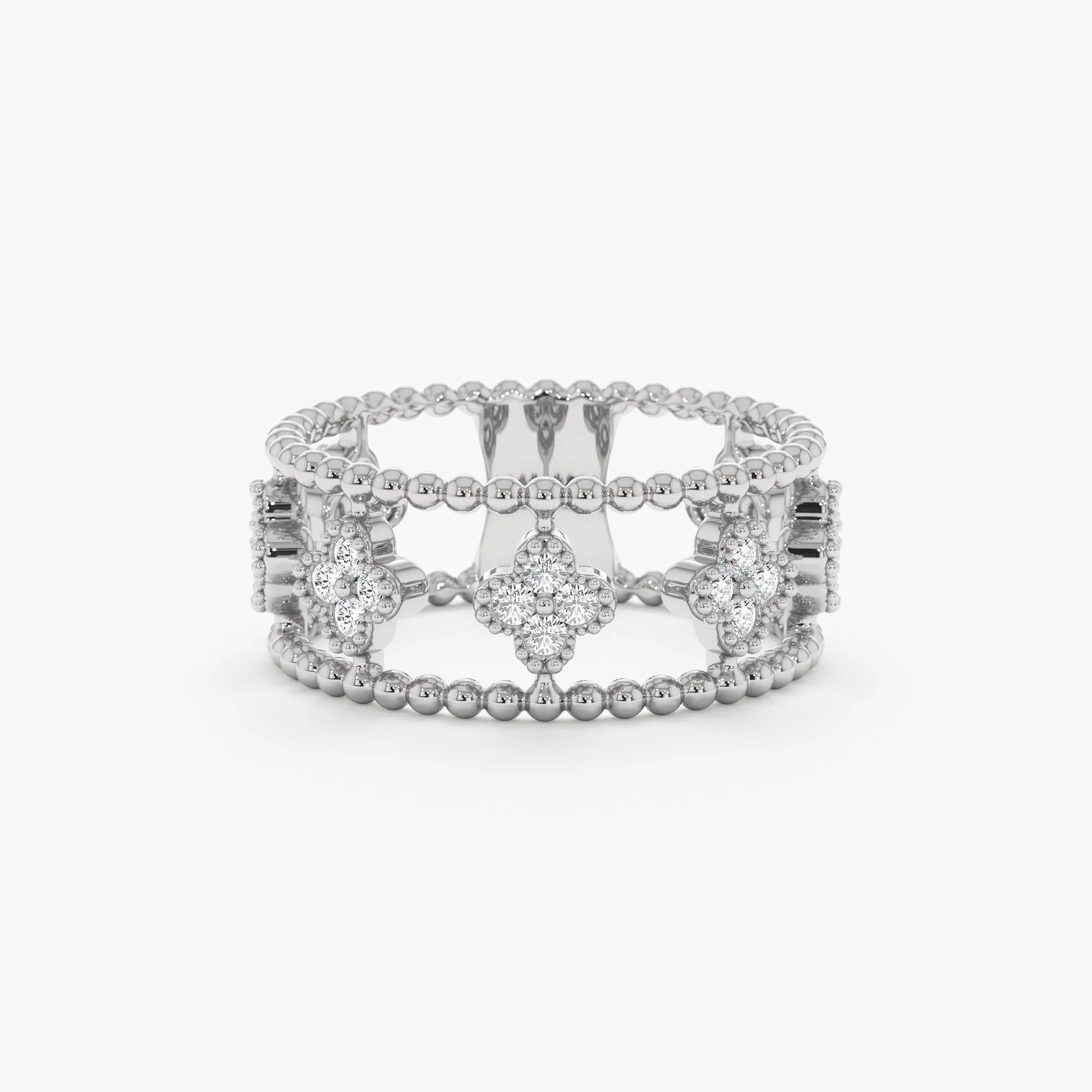 Beaded Design Diamond Clover Ring, Zada