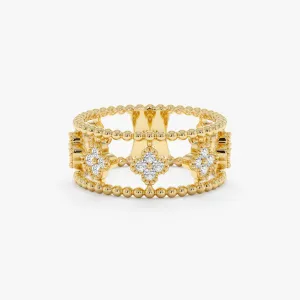 Beaded Design Diamond Clover Ring, Zada