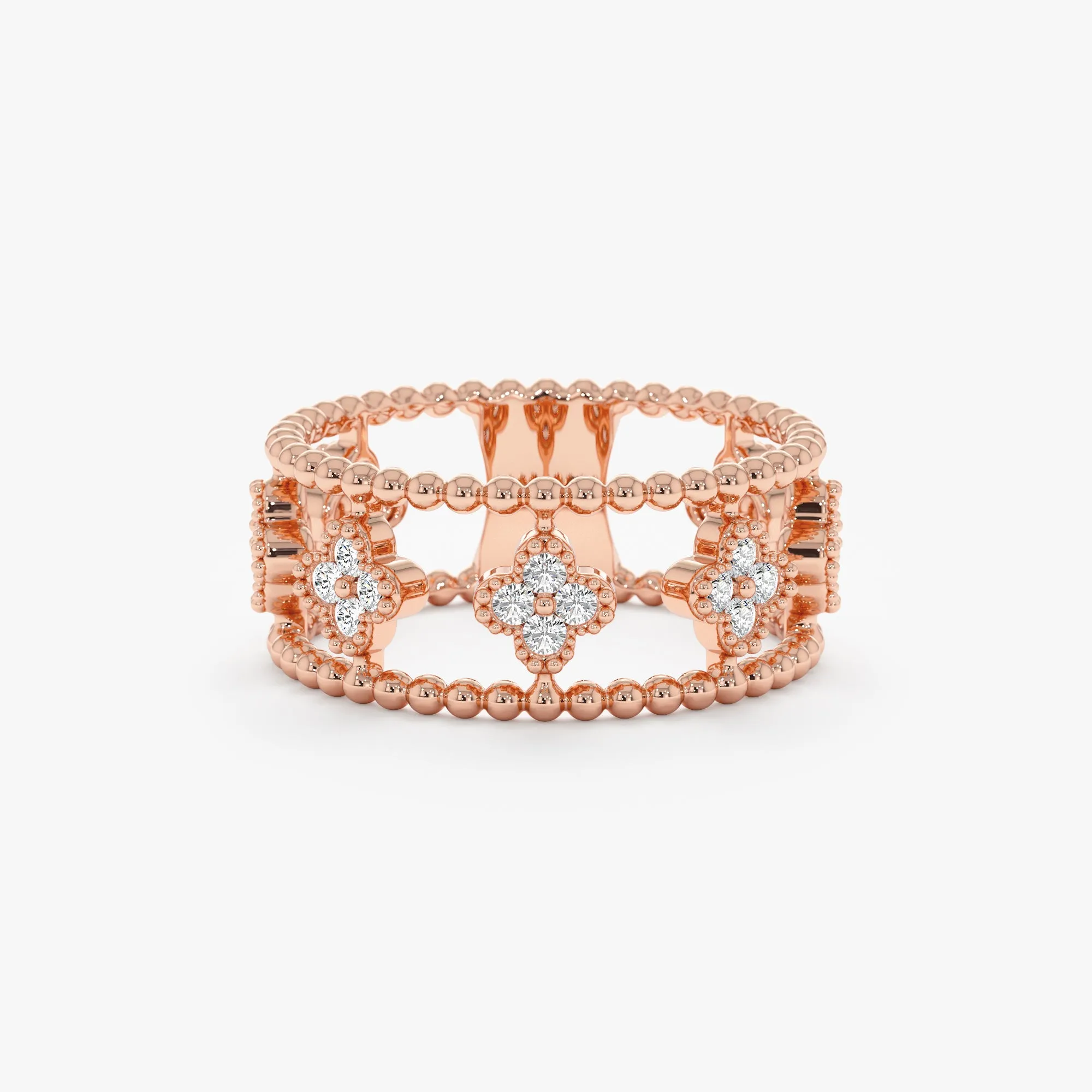 Beaded Design Diamond Clover Ring, Zada