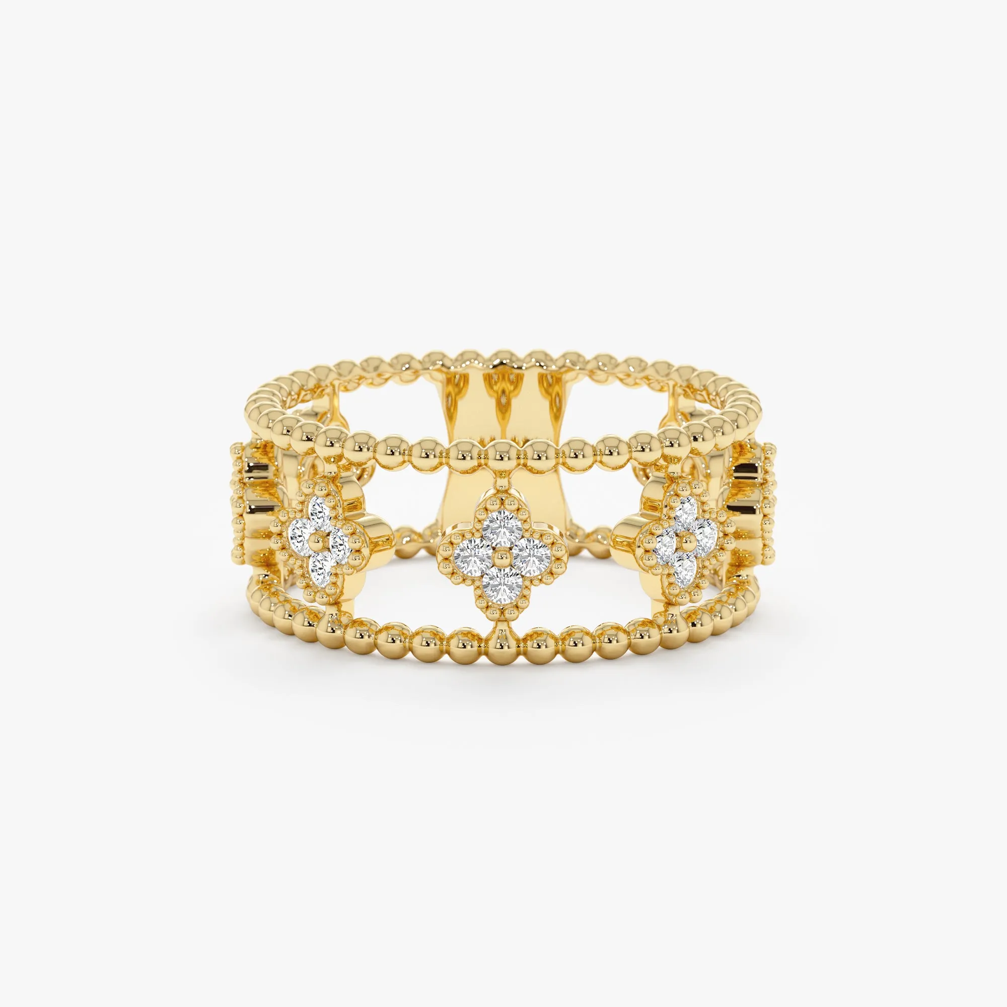 Beaded Design Diamond Clover Ring, Zada