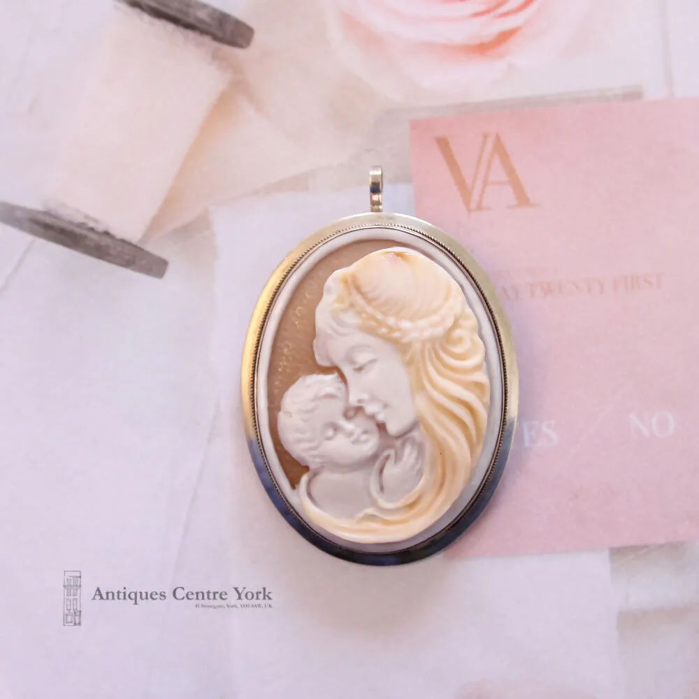 Bimonte Italian Silver Hand Carved Mother & Child Cameo Brooch/Pendant