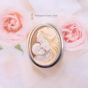 Bimonte Italian Silver Hand Carved Mother & Child Cameo Brooch/Pendant