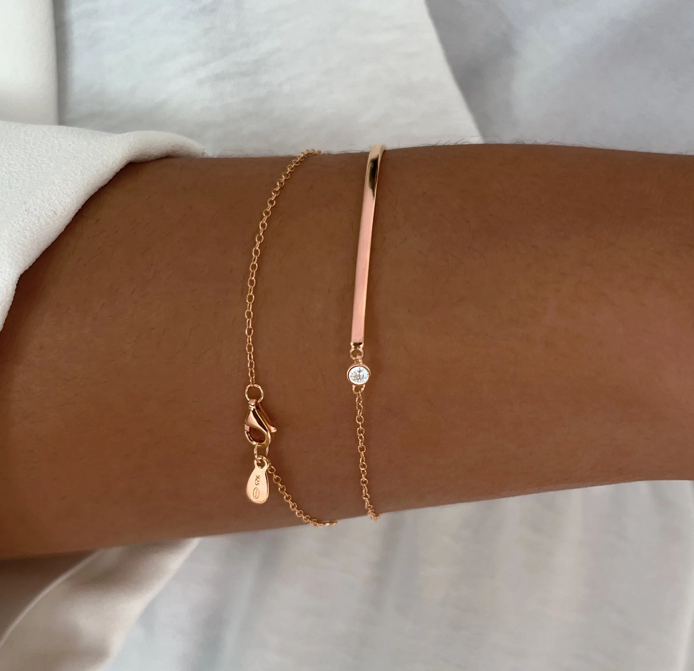 Bracelet in 925 silver gilded with 18k rose gold assembled with zirconium oxide