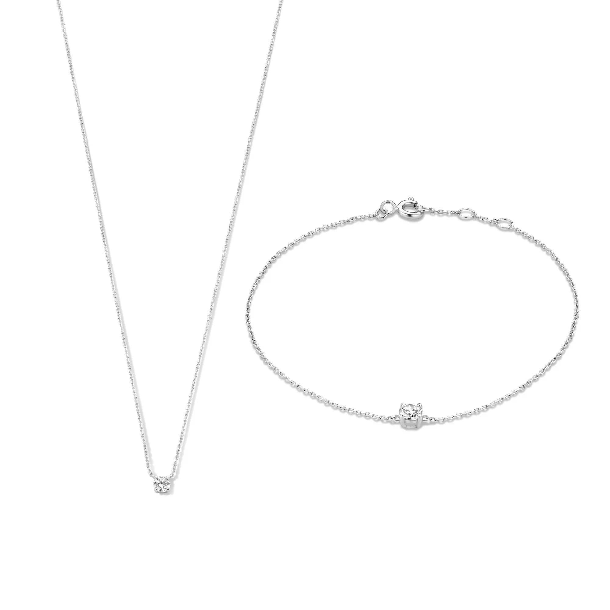 Cadeau d'Isabel 14 karat white gold necklace & bracelet with zirconia
