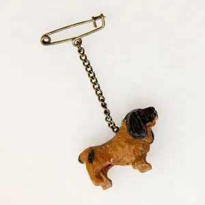 Carved & Painted Wooden Spaniel Pin