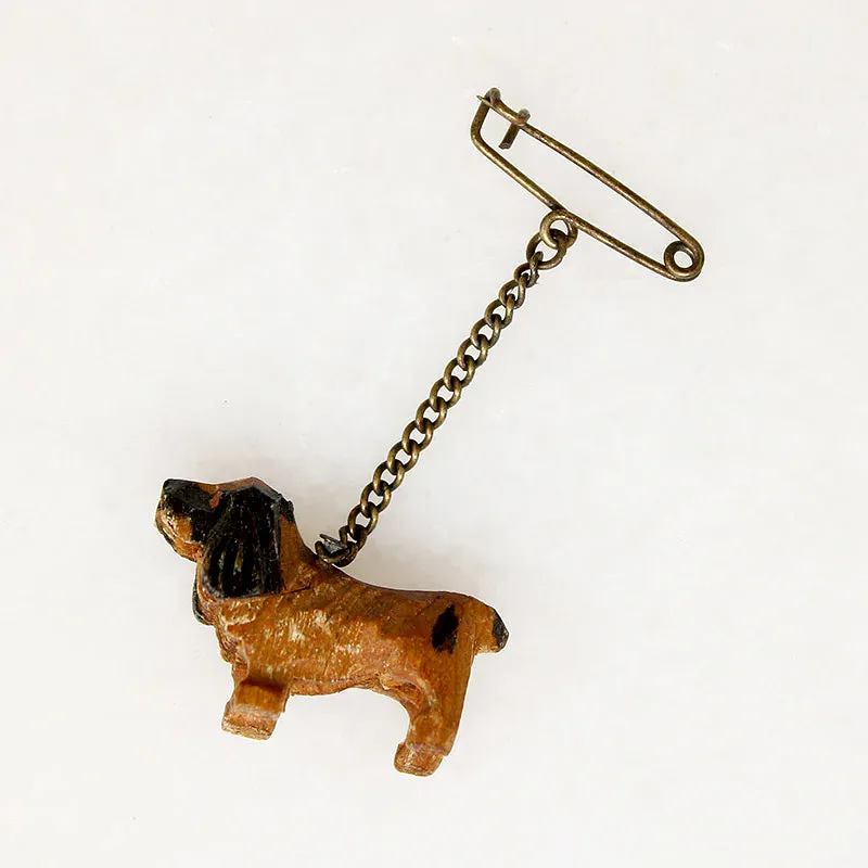 Carved & Painted Wooden Spaniel Pin