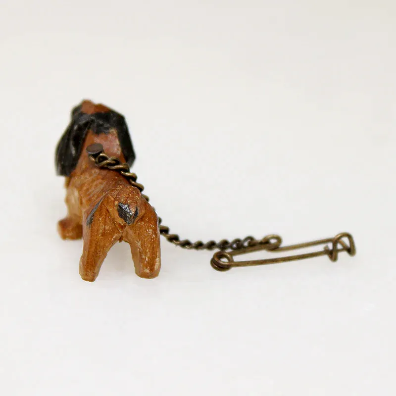 Carved & Painted Wooden Spaniel Pin