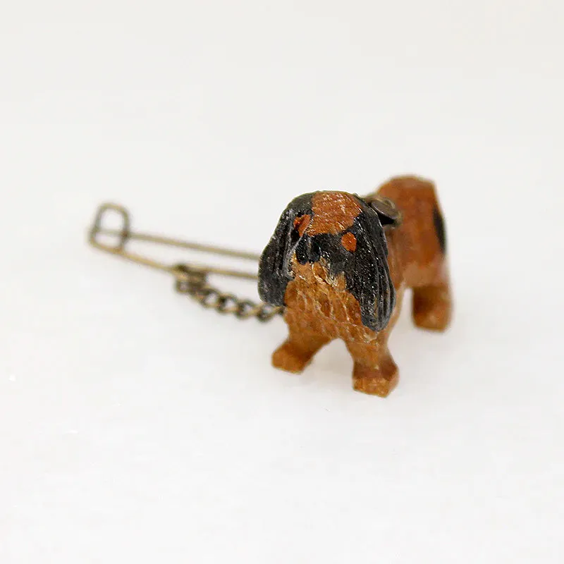 Carved & Painted Wooden Spaniel Pin