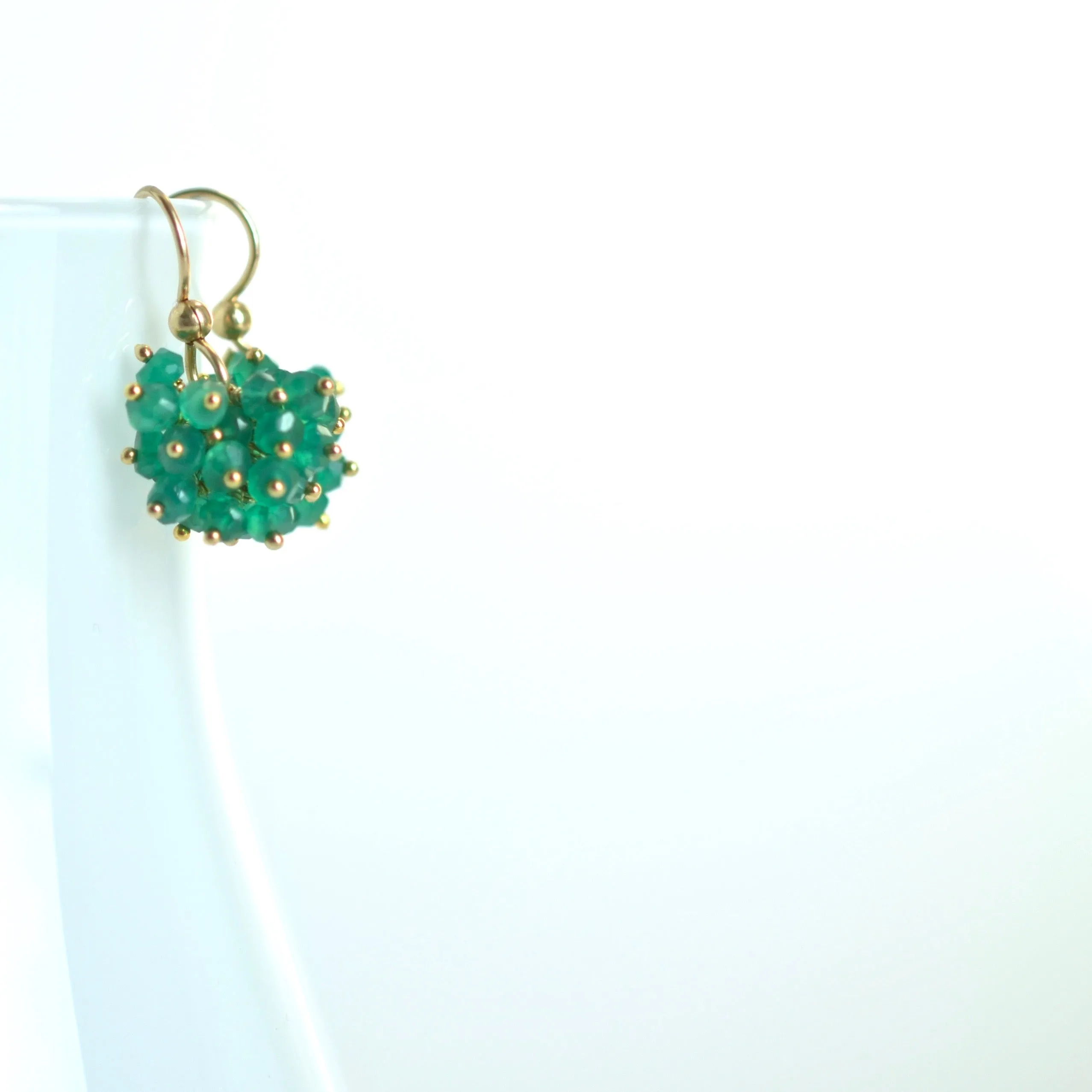 Claudia - Green Onyx, 14k Gold Filled Cluster Earrings