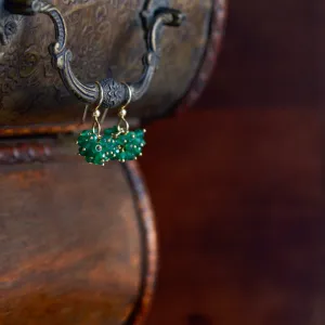 Claudia - Green Onyx, 14k Gold Filled Cluster Earrings