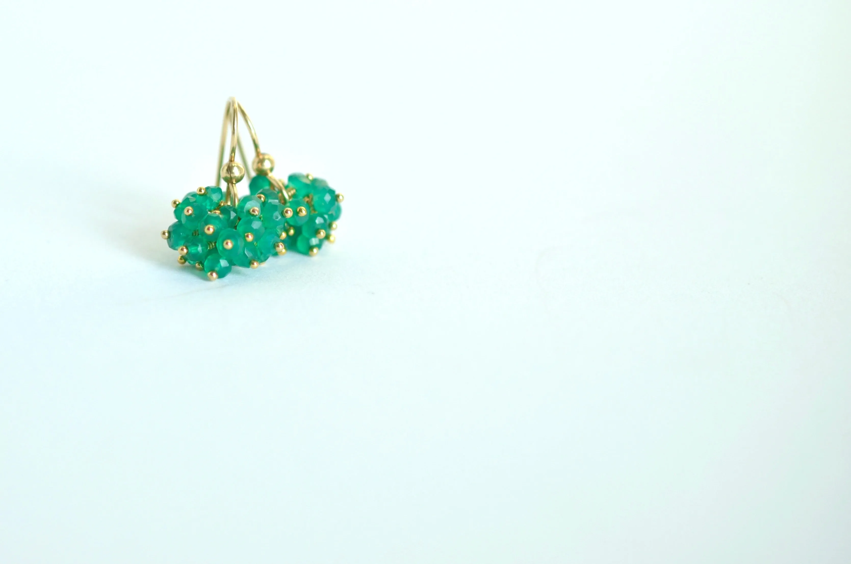 Claudia - Green Onyx, 14k Gold Filled Cluster Earrings