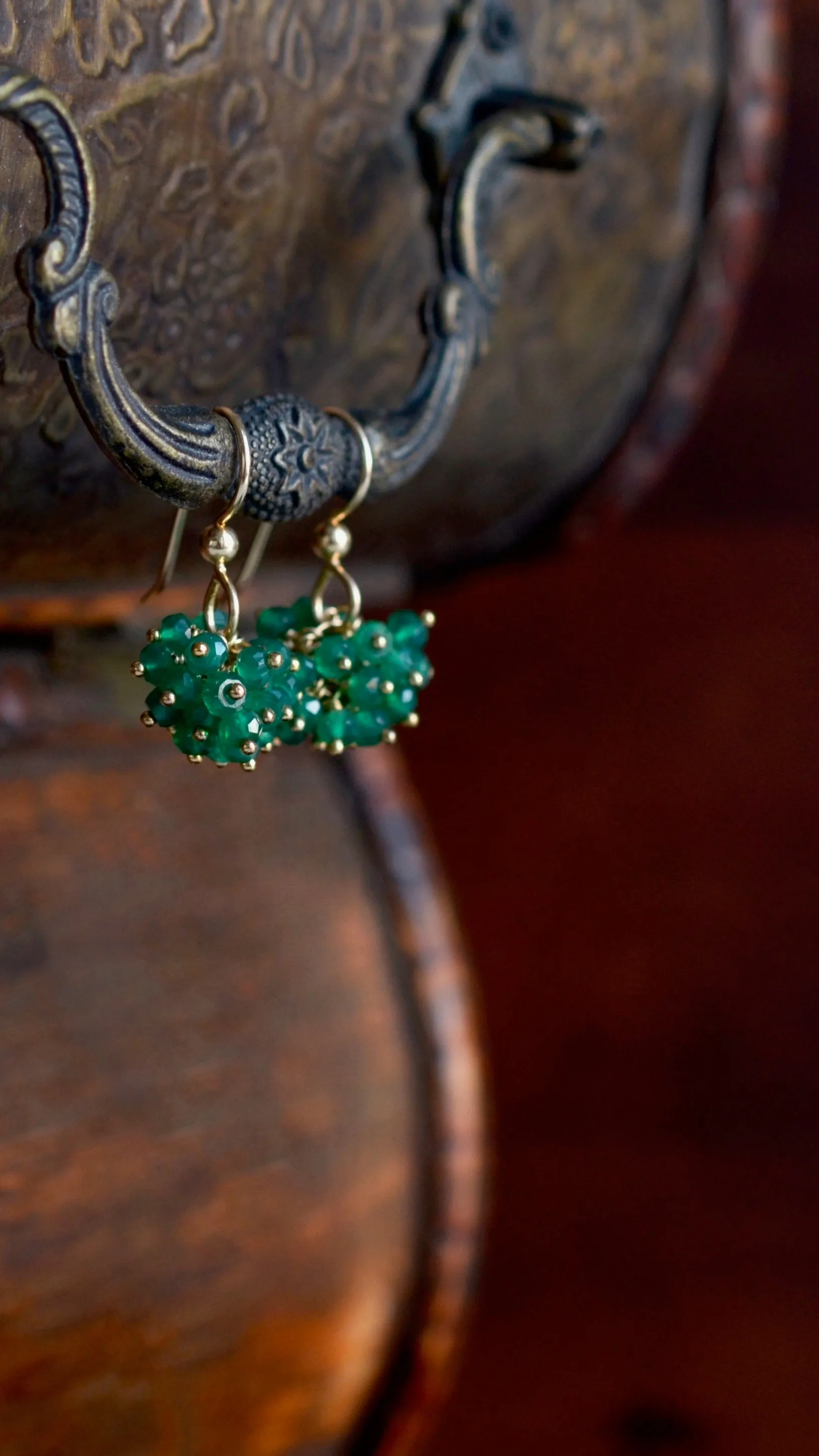 Claudia - Green Onyx, 14k Gold Filled Cluster Earrings