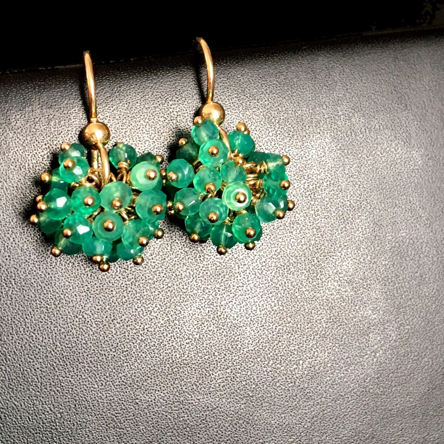 Claudia - Green Onyx, 14k Gold Filled Cluster Earrings