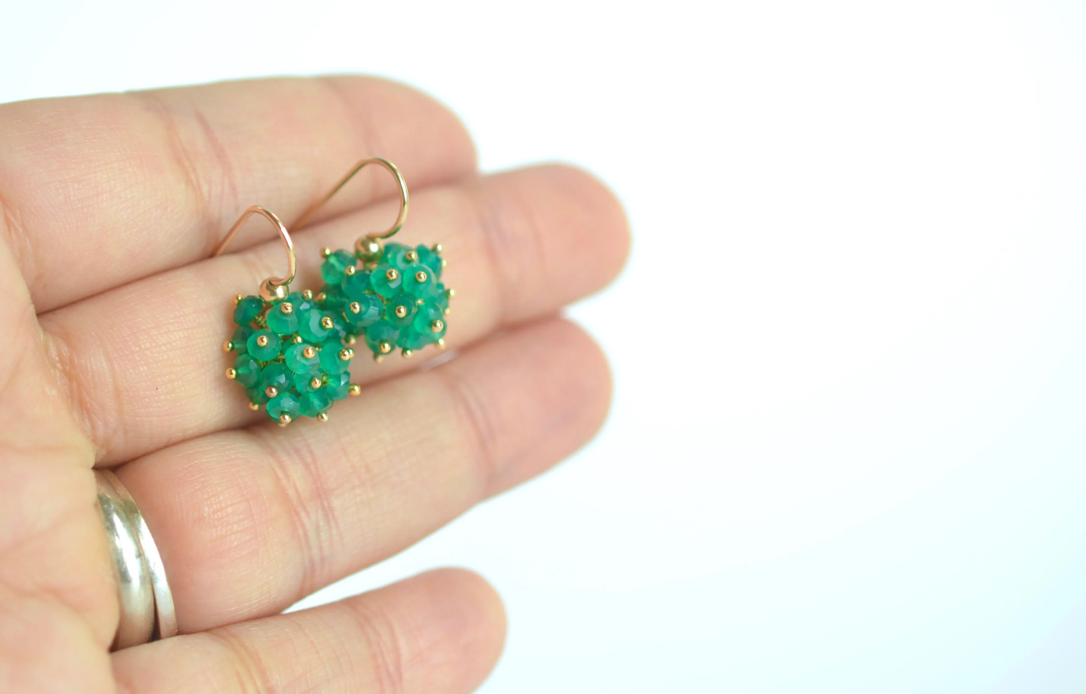 Claudia - Green Onyx, 14k Gold Filled Cluster Earrings