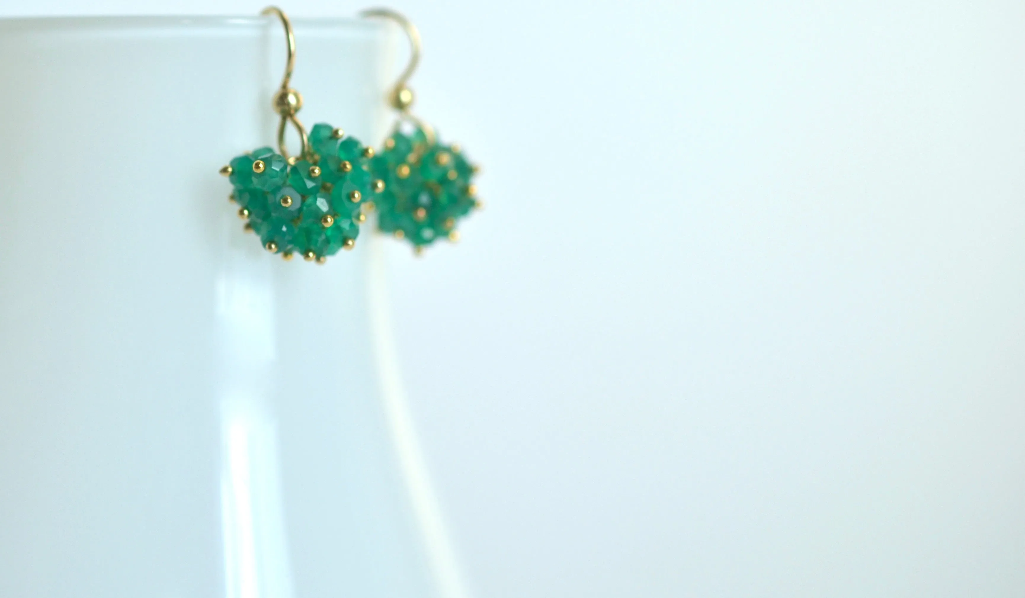 Claudia - Green Onyx, 14k Gold Filled Cluster Earrings