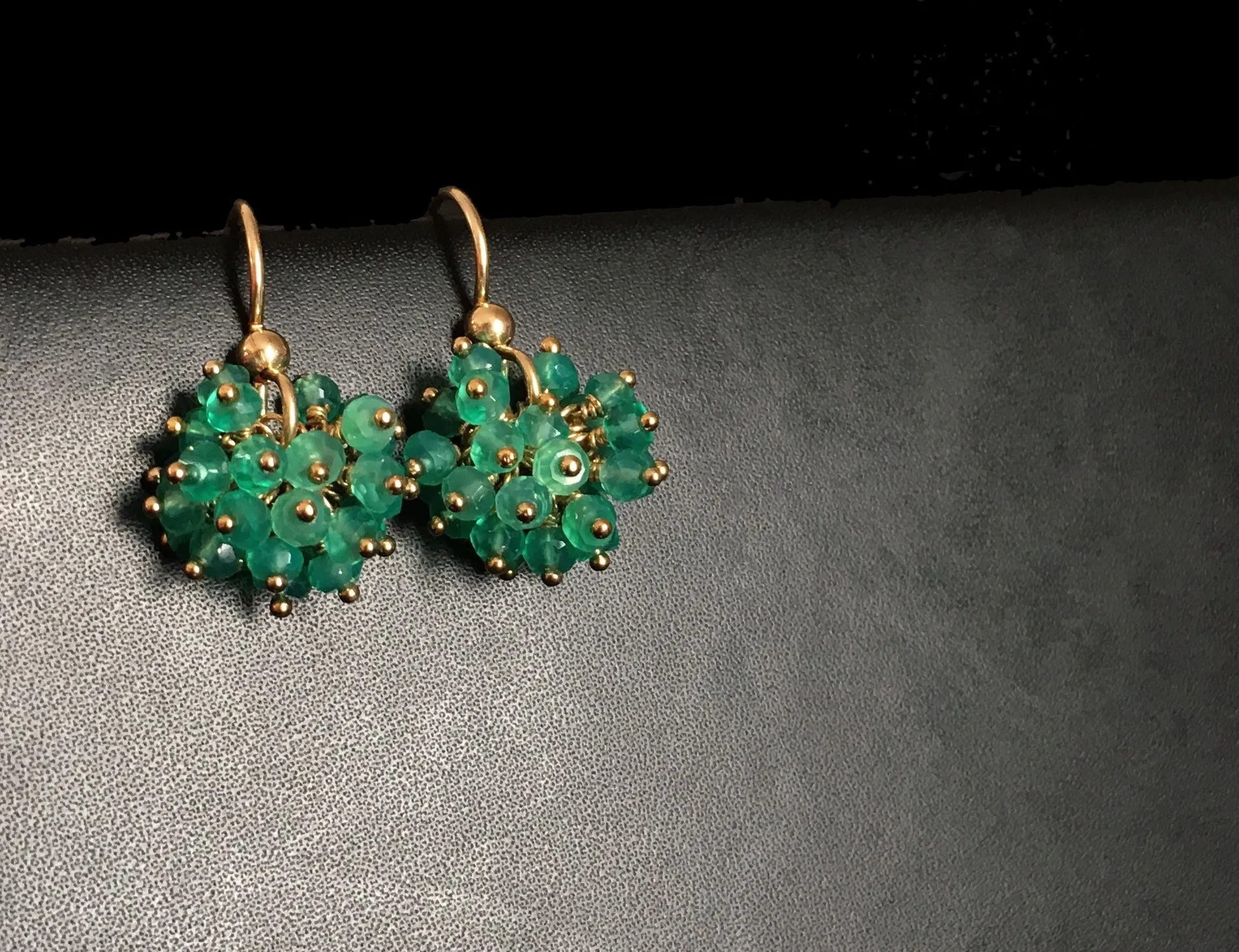 Claudia - Green Onyx, 14k Gold Filled Cluster Earrings