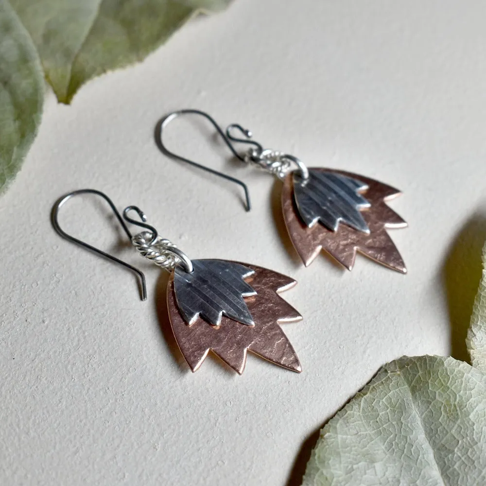 Copper Lotus Flower Double Drop Earrings