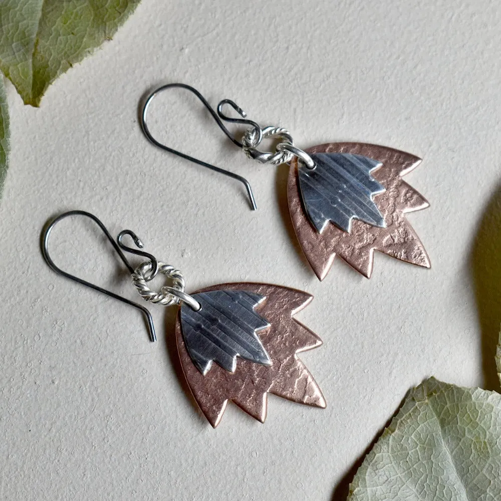 Copper Lotus Flower Double Drop Earrings