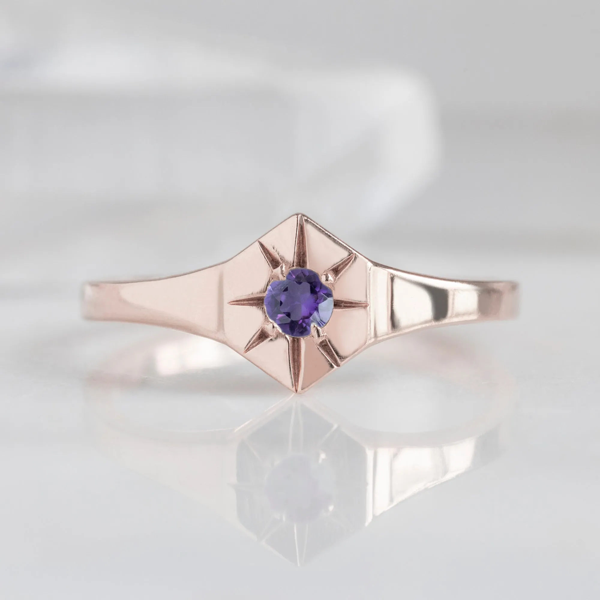 Custom Amethyst Birthstone Signet Ring | Yellow Gold