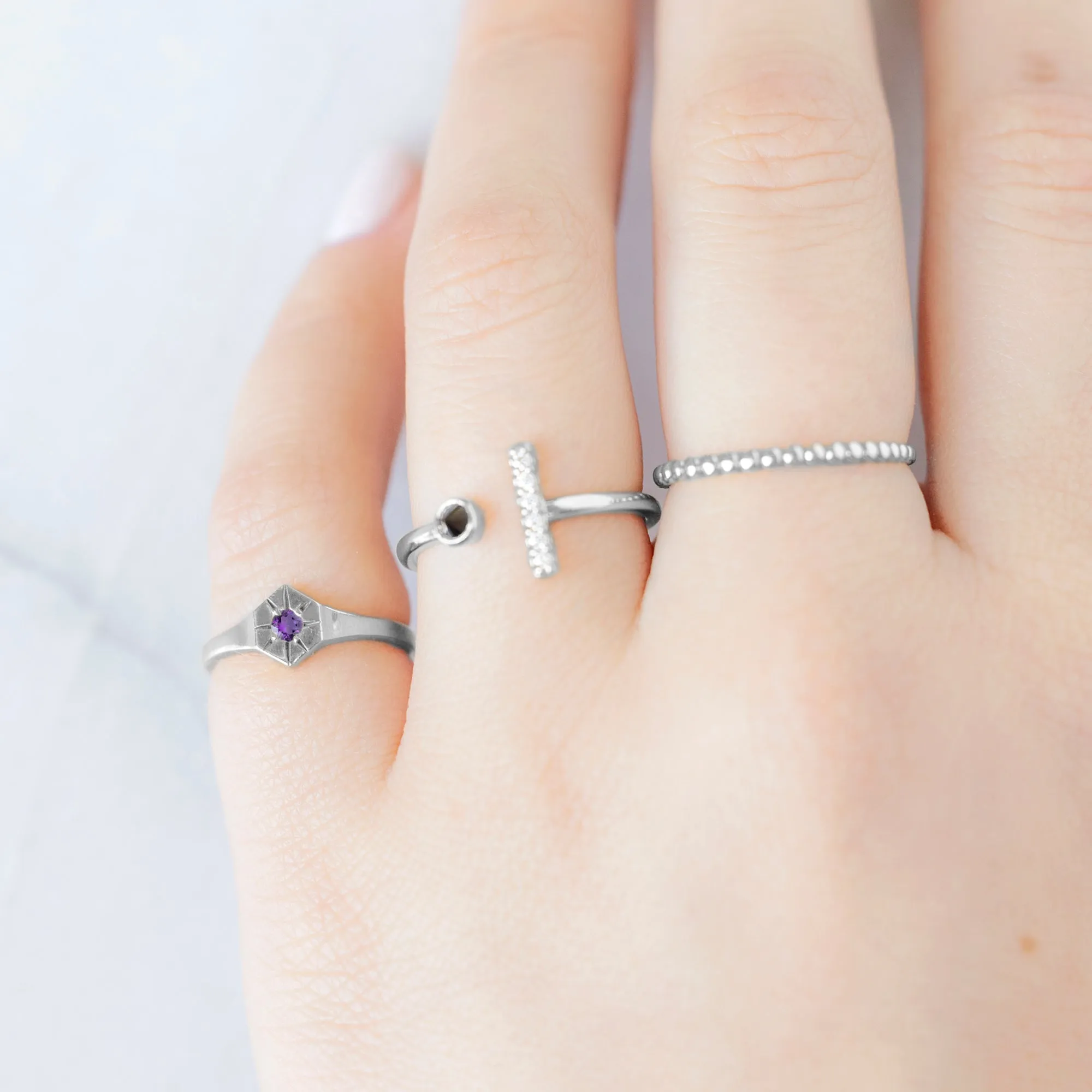 Custom Amethyst Birthstone Signet Ring | Yellow Gold