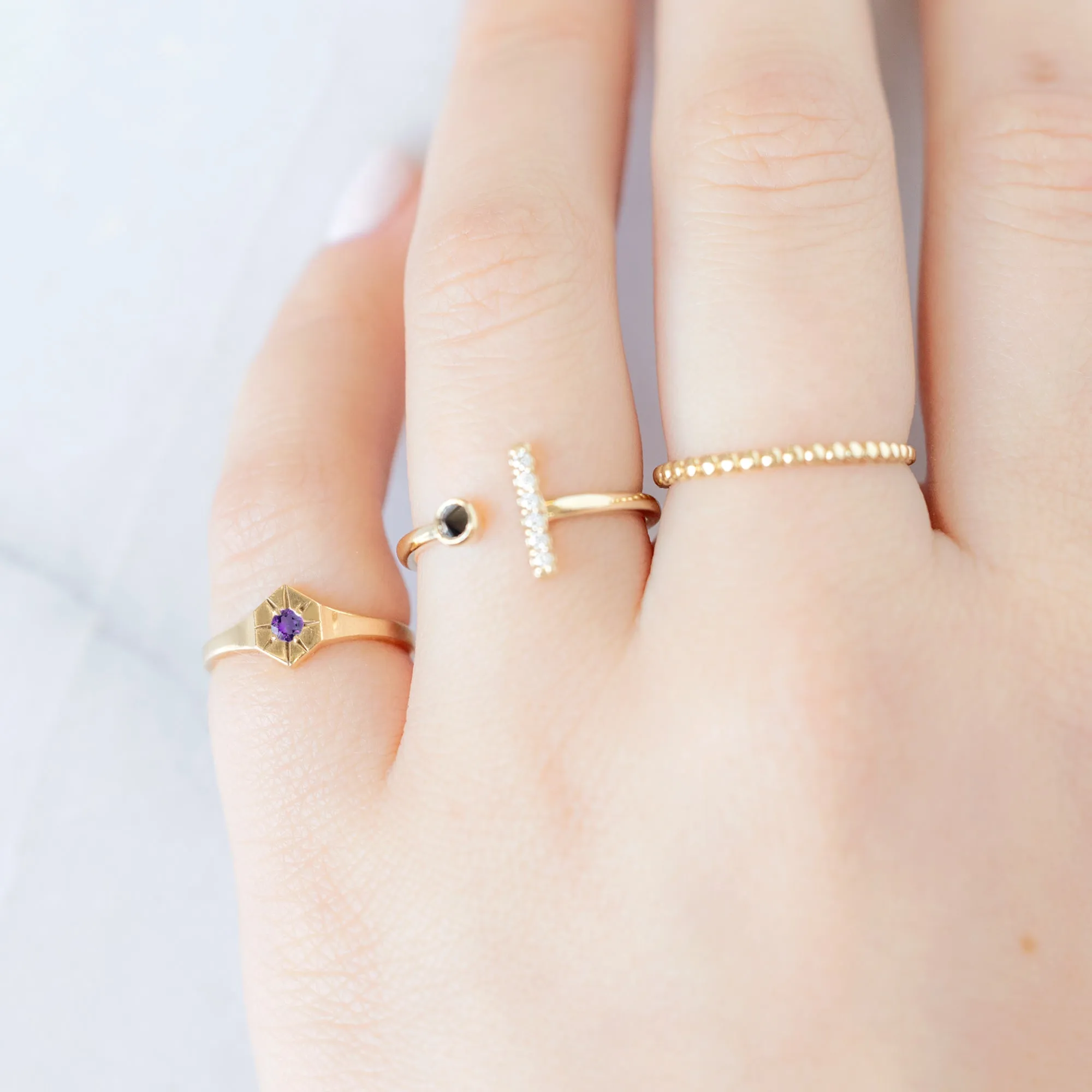 Custom Amethyst Birthstone Signet Ring | Yellow Gold