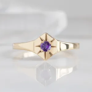 Custom Amethyst Birthstone Signet Ring | Yellow Gold