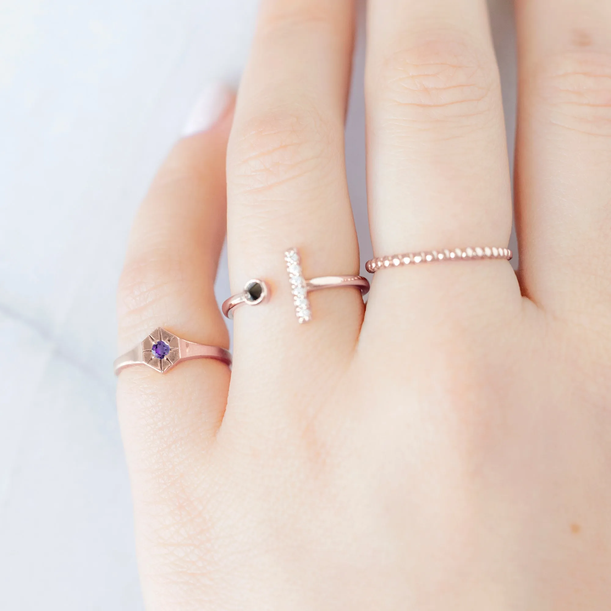 Custom Amethyst Birthstone Signet Ring | Yellow Gold