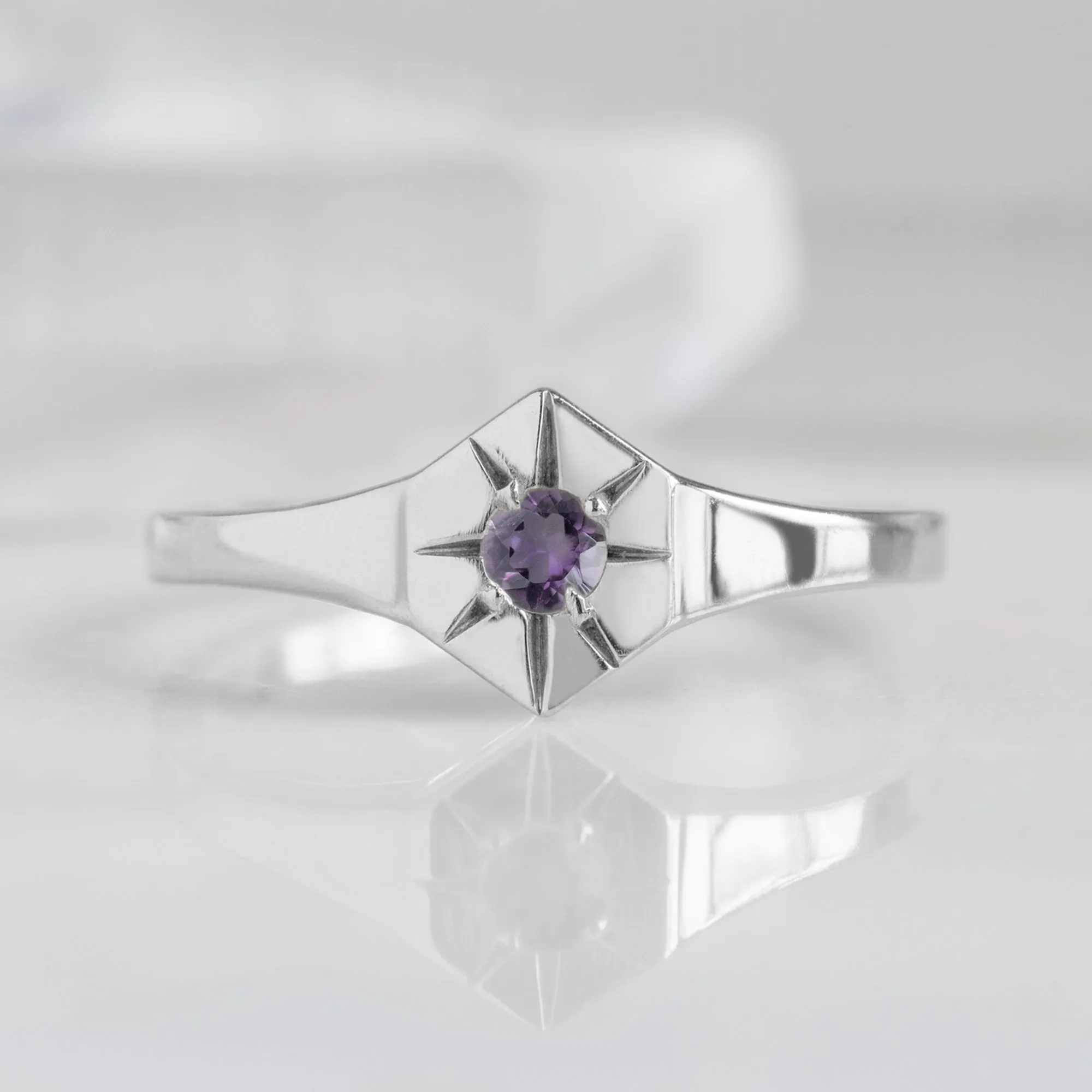 Custom Amethyst Birthstone Signet Ring | Yellow Gold
