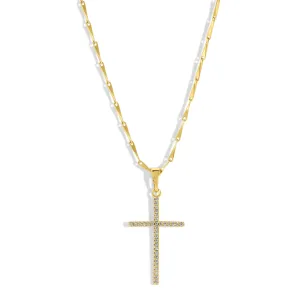 CZ Cross Whisper Necklace - Gold