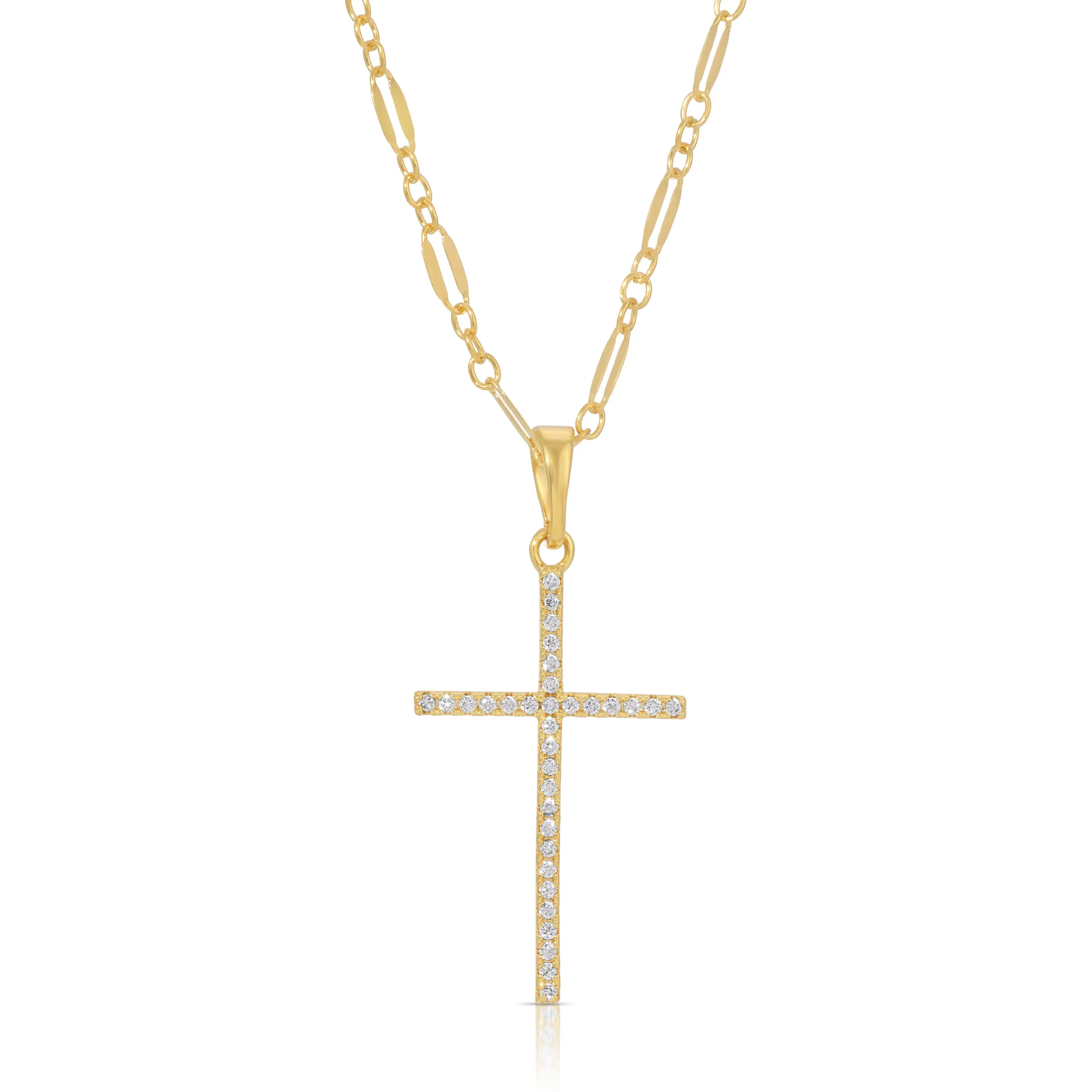CZ Cross Whisper Necklace - Gold