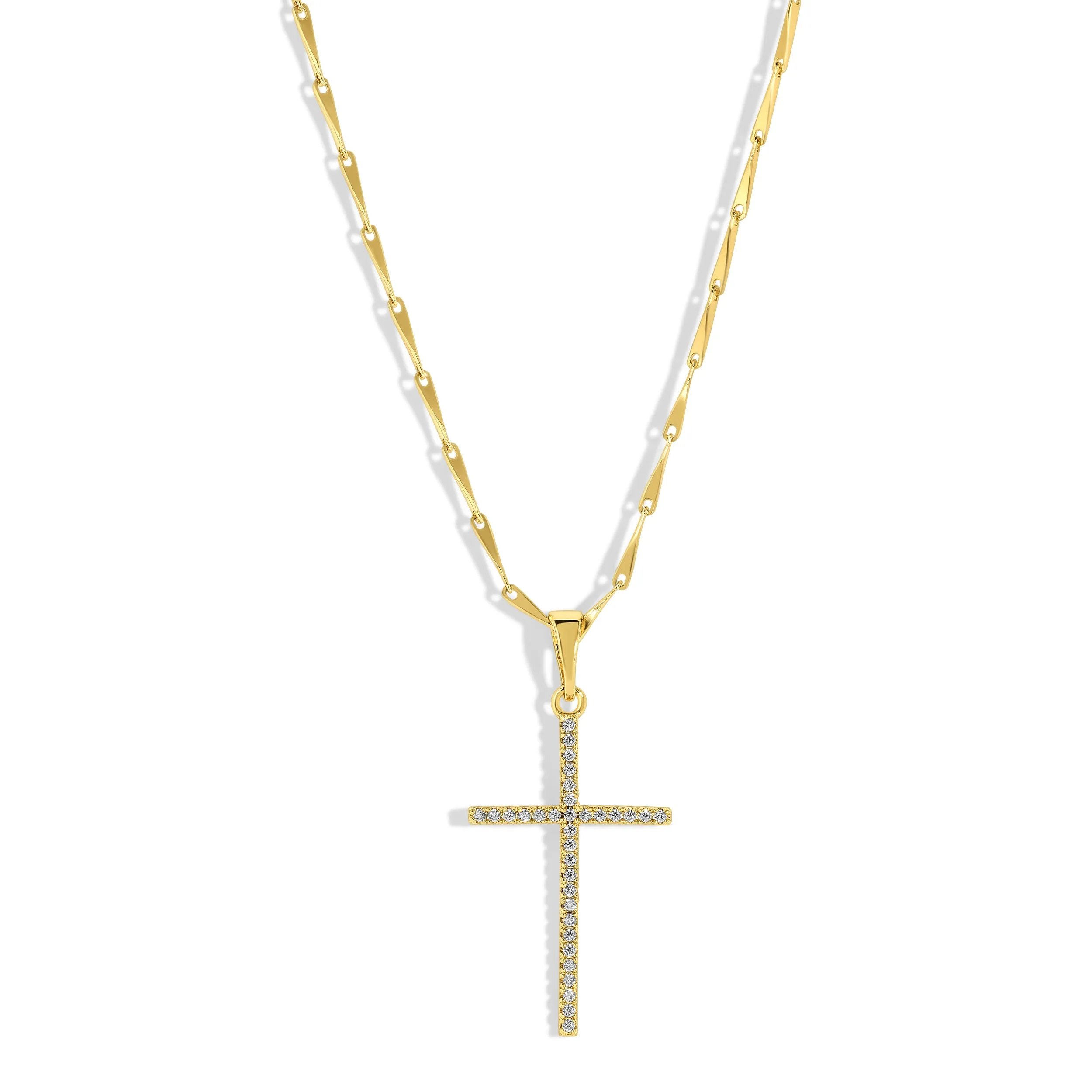 CZ Cross Whisper Necklace - Gold