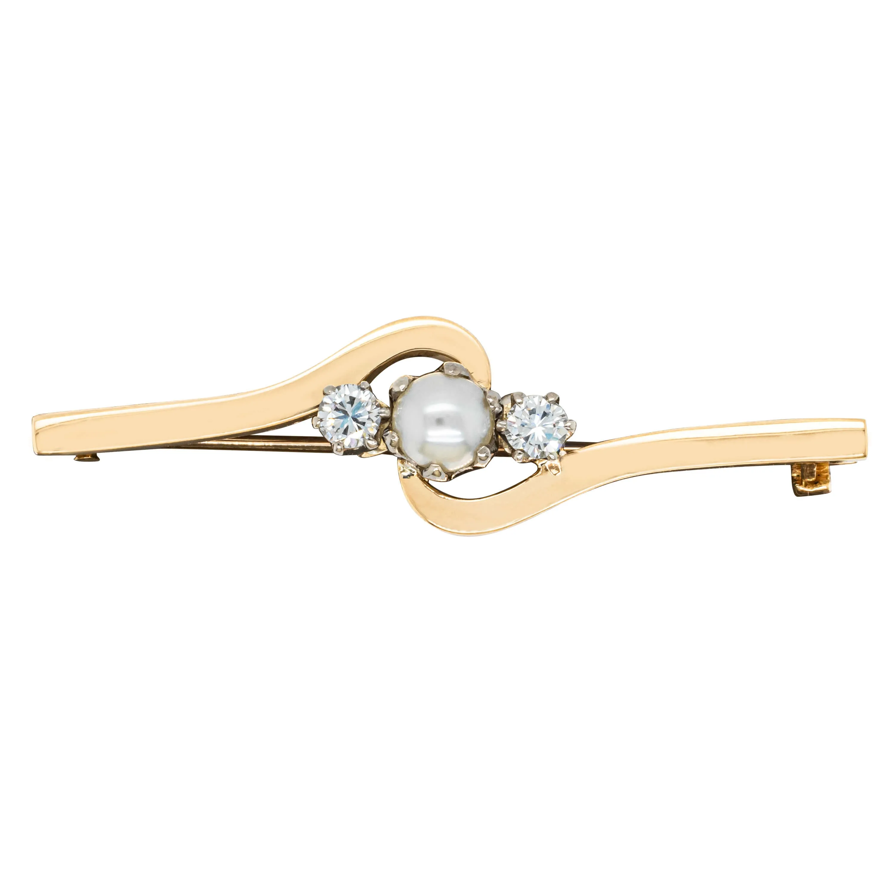 Deja Vu 18ct Yellow Gold .28ct Diamond & Pearl Brooch