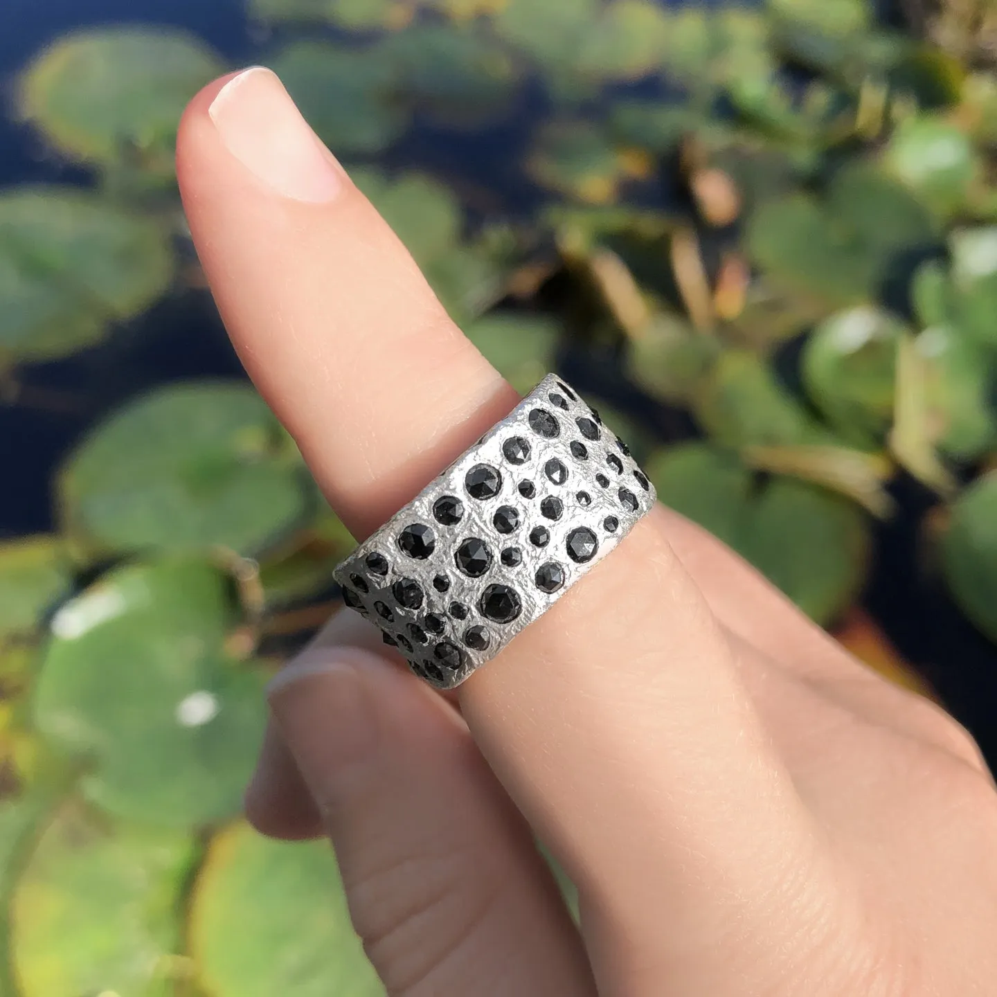 Devta Doolan Black Diamond High Karat Gold White Silver Eternity Band Ring