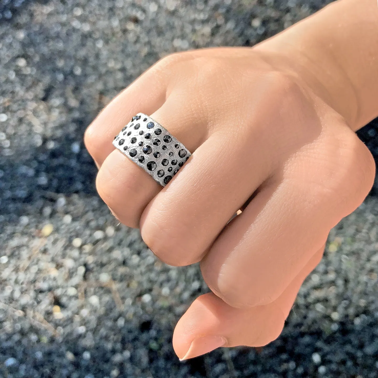 Devta Doolan Black Diamond High Karat Gold White Silver Eternity Band Ring