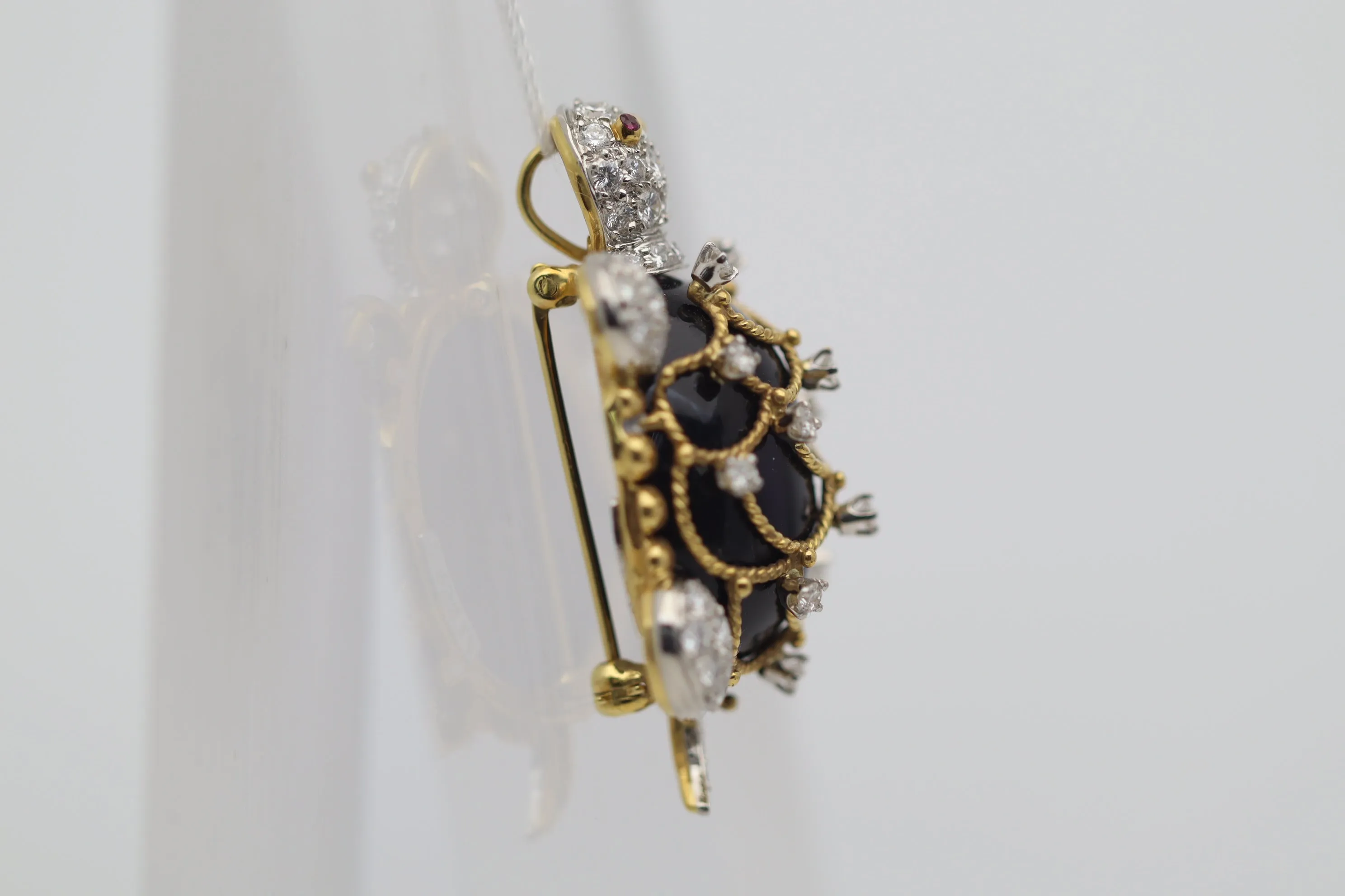 Diamond Onyx Gold & Platinum Sea-Turtle Pendant Brooch