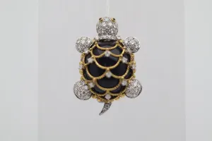 Diamond Onyx Gold & Platinum Sea-Turtle Pendant Brooch