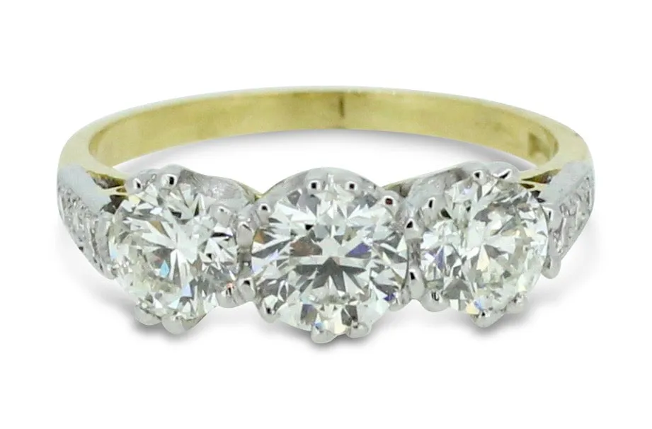 Diamond Three Stone Ring 1.95ct 18ct Yellow Gold