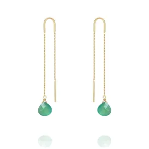 Drop Threader Earrings Green Agate - 18k Gold