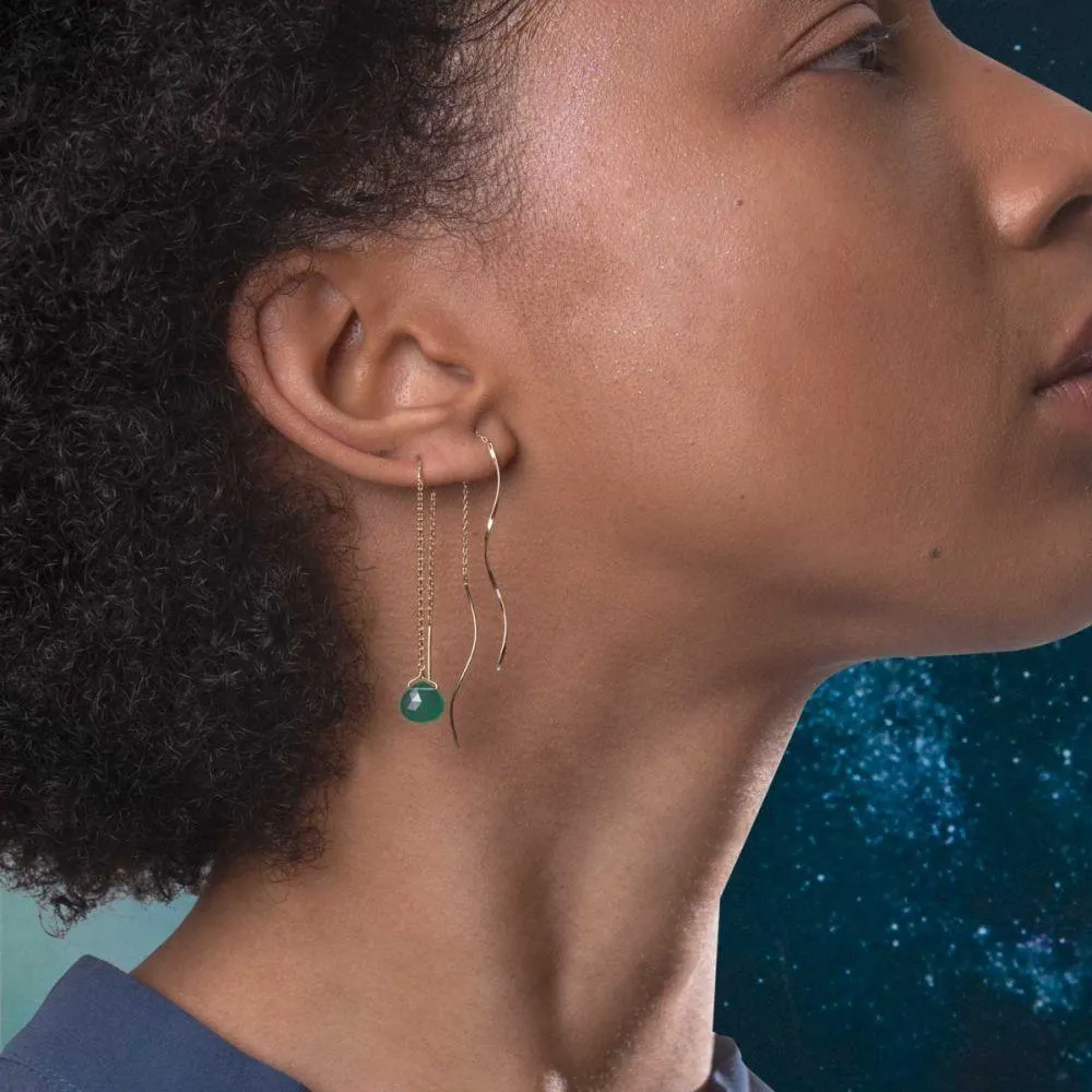 Drop Threader Earrings Green Agate - 18k Gold