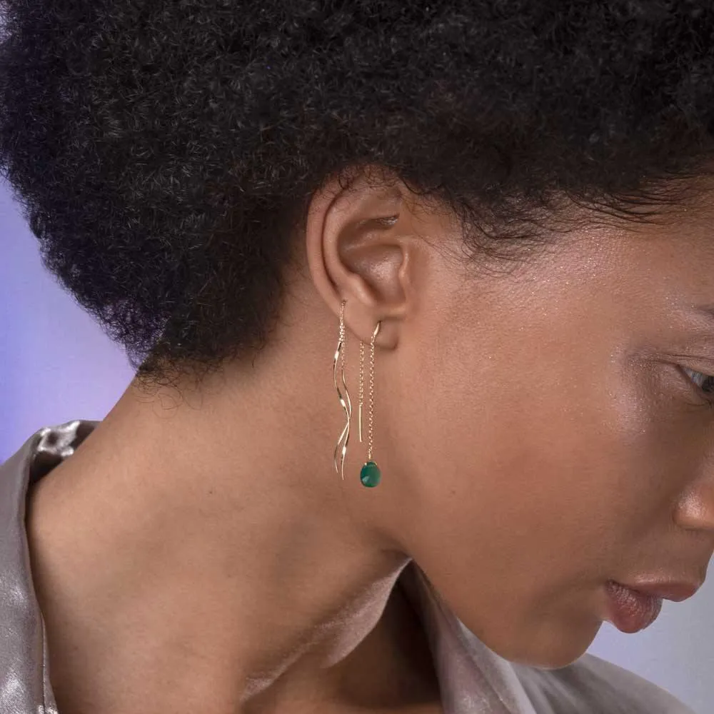 Drop Threader Earrings Green Agate - 18k Gold