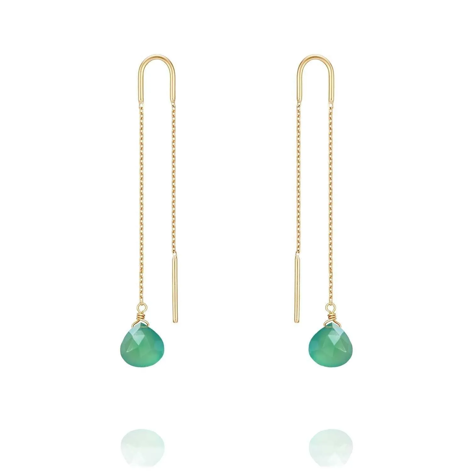 Drop Threader Earrings Green Agate - 18k Gold