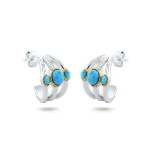 Earrings in 925 Silver plated Silver and 18k Yellow Gold assembled with Turquoise