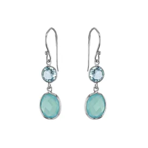 Earrings in 925 Silver plated with Rhodium and assembled with Blue Topaz and Aqua Chalcedony