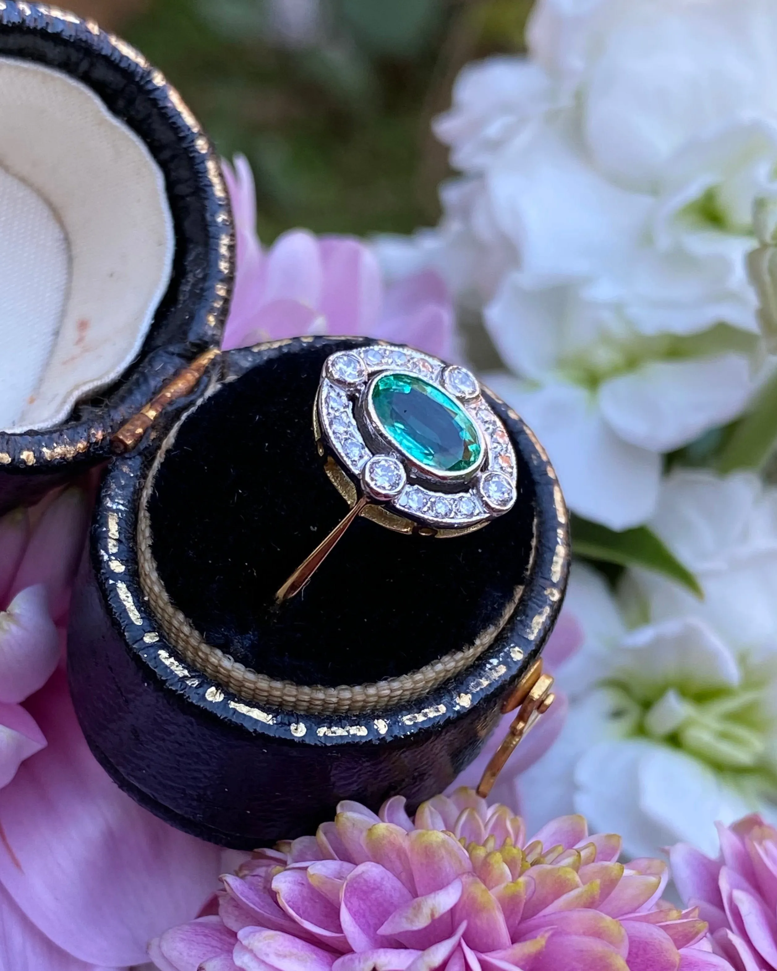 Emerald and Diamond Cluster 18ct Yellow Gold Ring 0.30ct   0.70ct